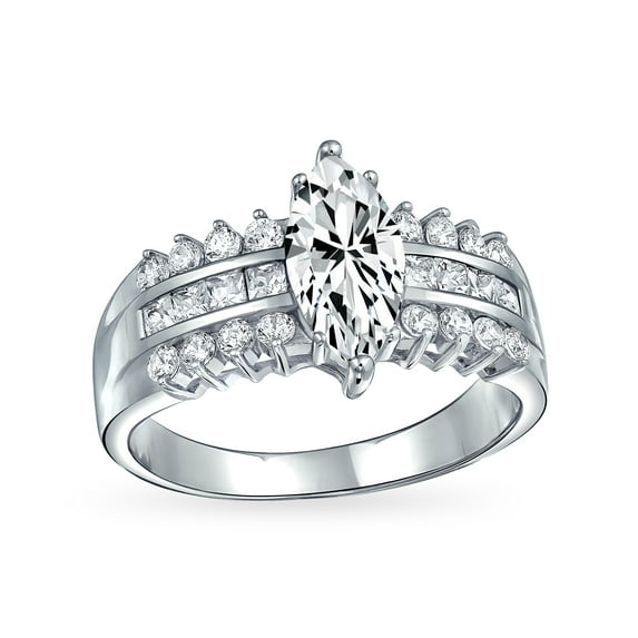 Bling Jewelry Womens Vintage Art Deco 2.5CT Marquise Engagement Ring, Triple Row CZ Sterling Silver