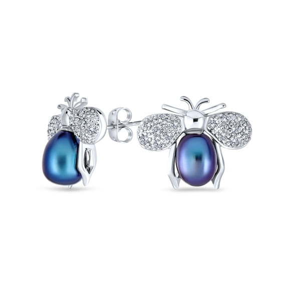 Bling Jewelry Womens Vintage Art Deco CZ Stud Earrings with Jade and Pearl Bumble Bee Design