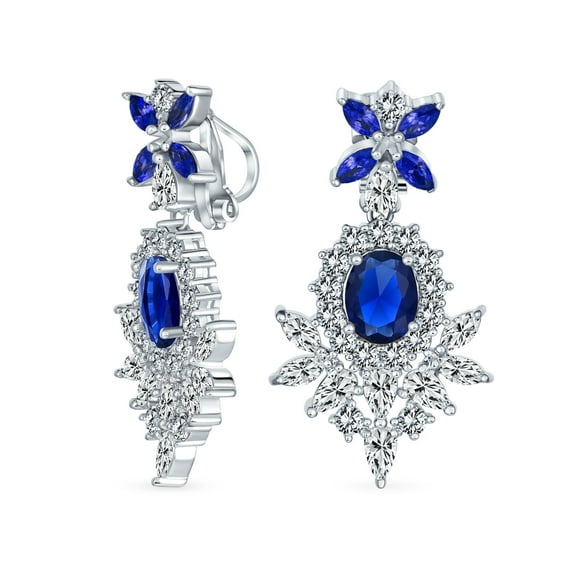 Bling Jewelry Womens Vintage Art Deco Clip-On Earrings with Simulated Gemstone CZ Chandelier Design