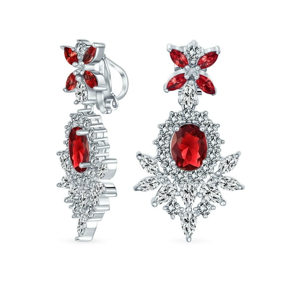 Bling Jewelry Womens Vintage Art Deco Clip-On Earrings with Simulated Gemstone CZ Chandelier Design