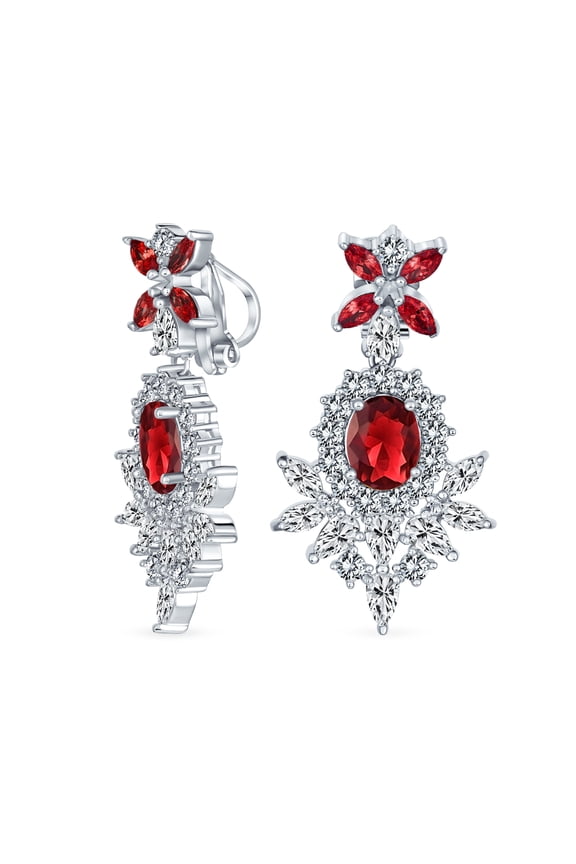 Womens Vintage Art Deco Clip-On Earrings with Simulated Gemstone CZ Chandelier Design