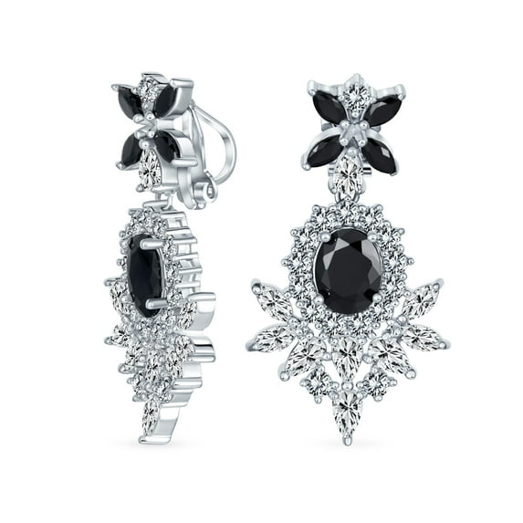 Bling Jewelry Womens Vintage Art Deco Clip-On Earrings with Simulated Gemstone CZ Chandelier Design