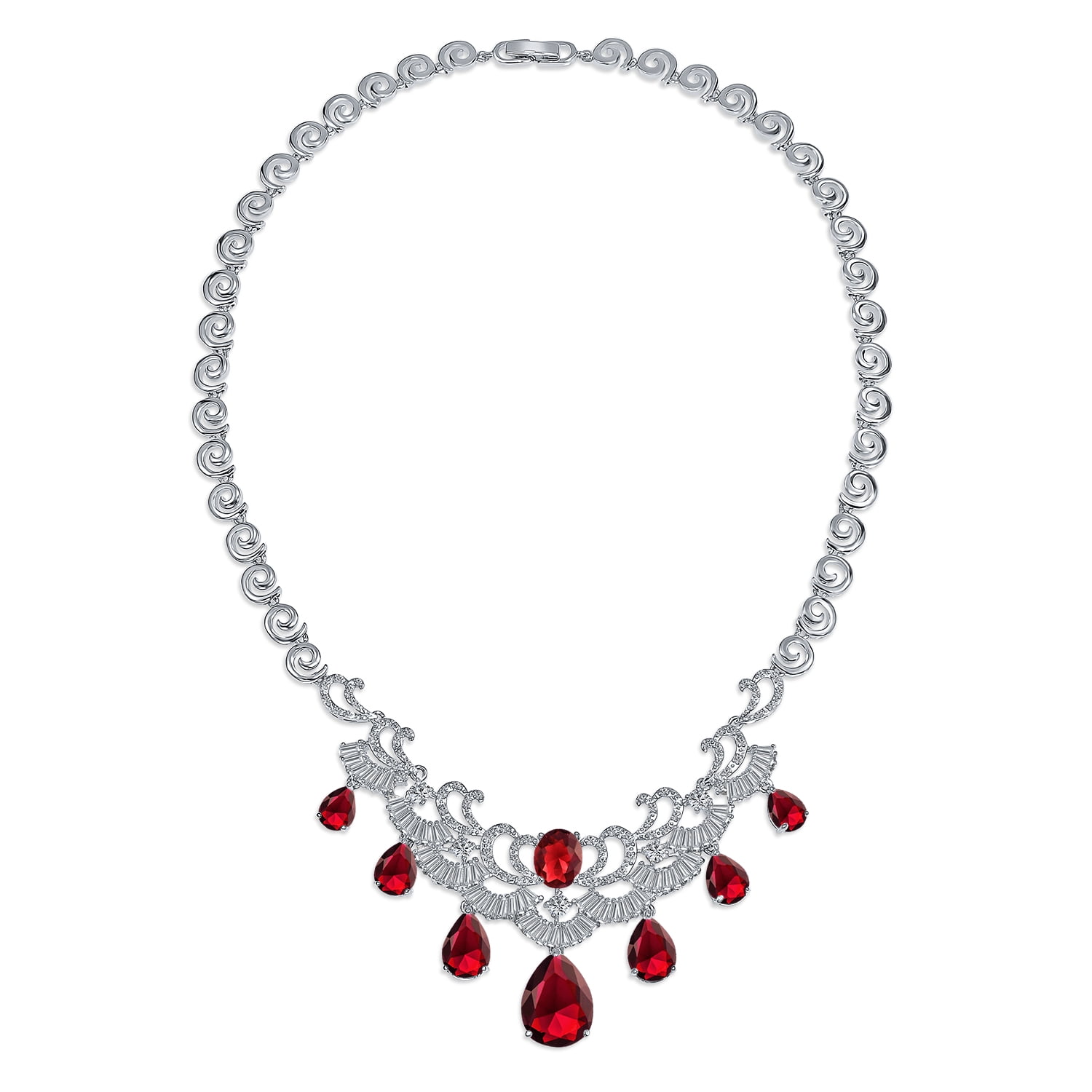 Yazilind Vintage Tibetan Silver Bib Collar Earrings & Necklace Set - Red Rhinestone Ethnic Jewelry - View #11