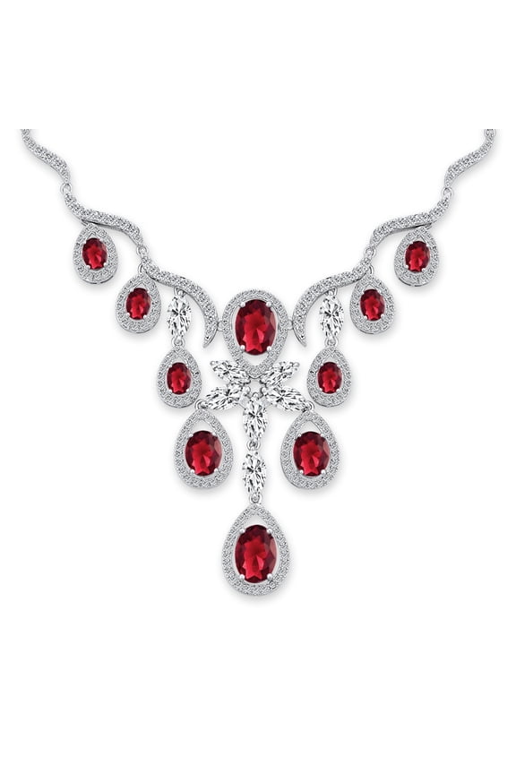 Womens Vintage Art Deco Collar Necklace Set with Teardrop CZ and Earrings Silver Plated