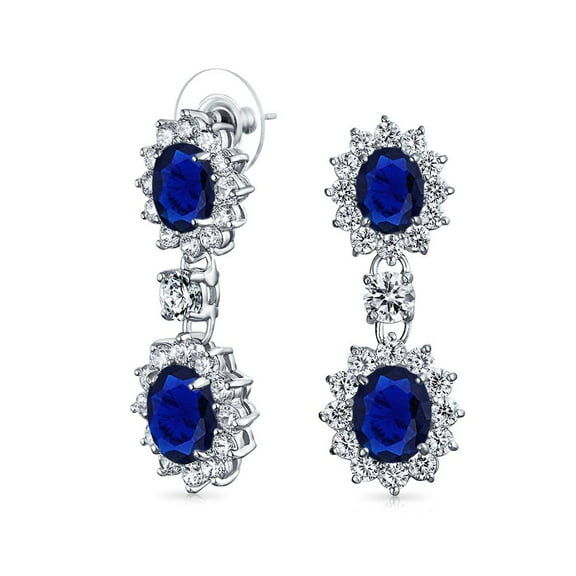 Bling Jewelry Womens Vintage Art Deco Dangle Chandelier Earrings Blue Sapphire CZ