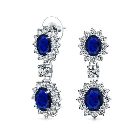 Bling Jewelry Womens Vintage Art Deco Dangle Chandelier Earrings Blue Sapphire CZ