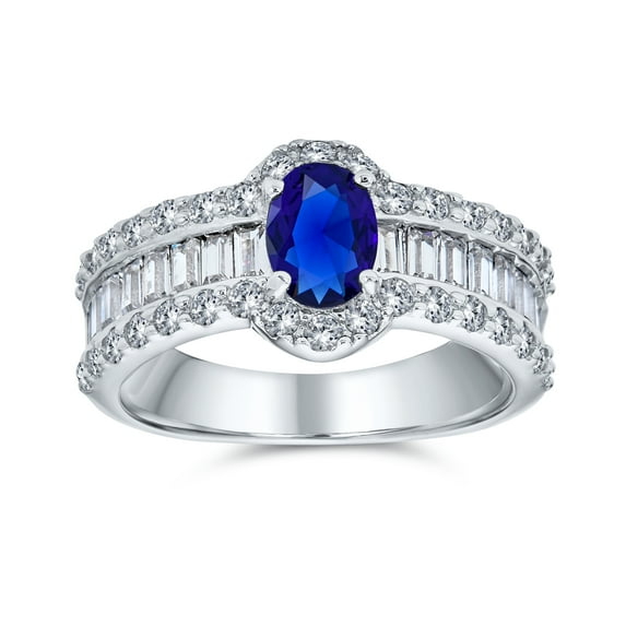 Bling Jewelry Womens Vintage Art Deco Halo Blue Simulated Sapphire Engagement Ring Sterling Silver
