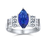 Bling Jewelry Womens Art Deco Style 3CT Halo Blue CZ Marquee Cocktail Ring .925 Sterling Silver