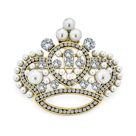 Bling Jewelry Womens Vintage Bridal Crystal Leaf Flower Brooch Pin Simulated Pearl Silver Gold Tone