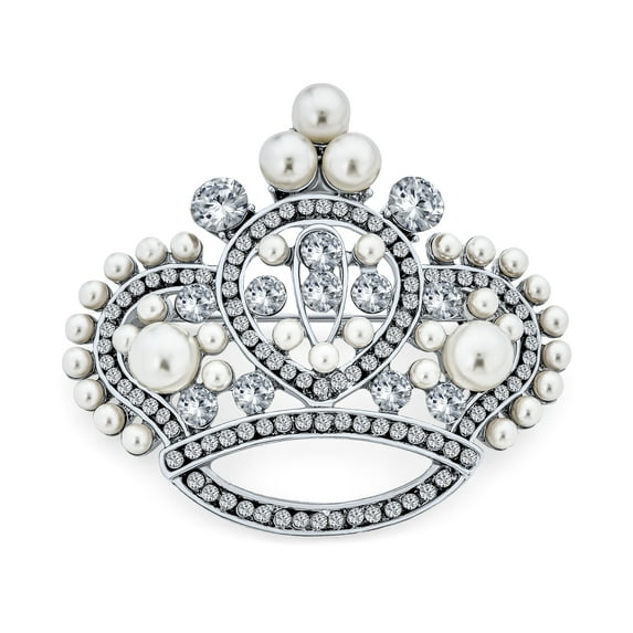 Bling Jewelry Womens Vintage Bridal Crystal Leaf Flower Brooch Pin Simulated Pearl Silver Gold Tone