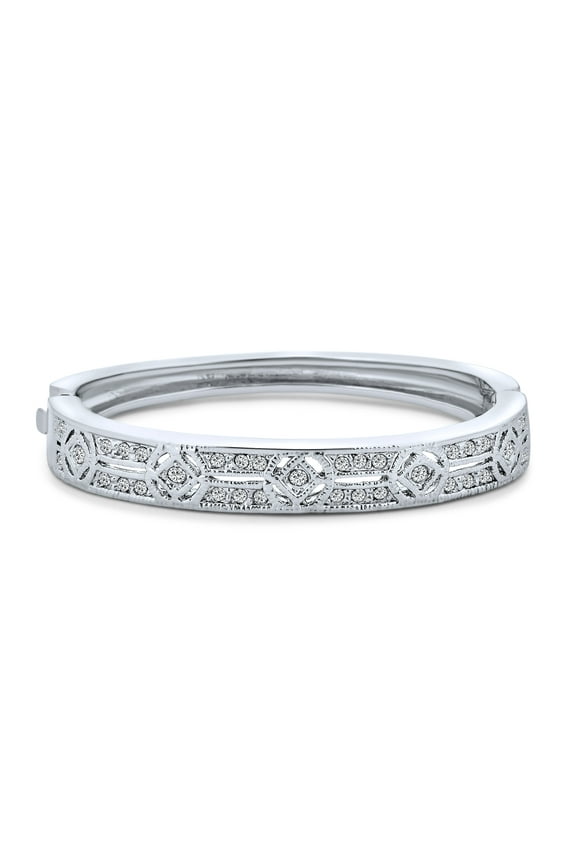 Womens Vintage Art Deco Style Cubic Zirconia CZ Statement Bangle Bracelet