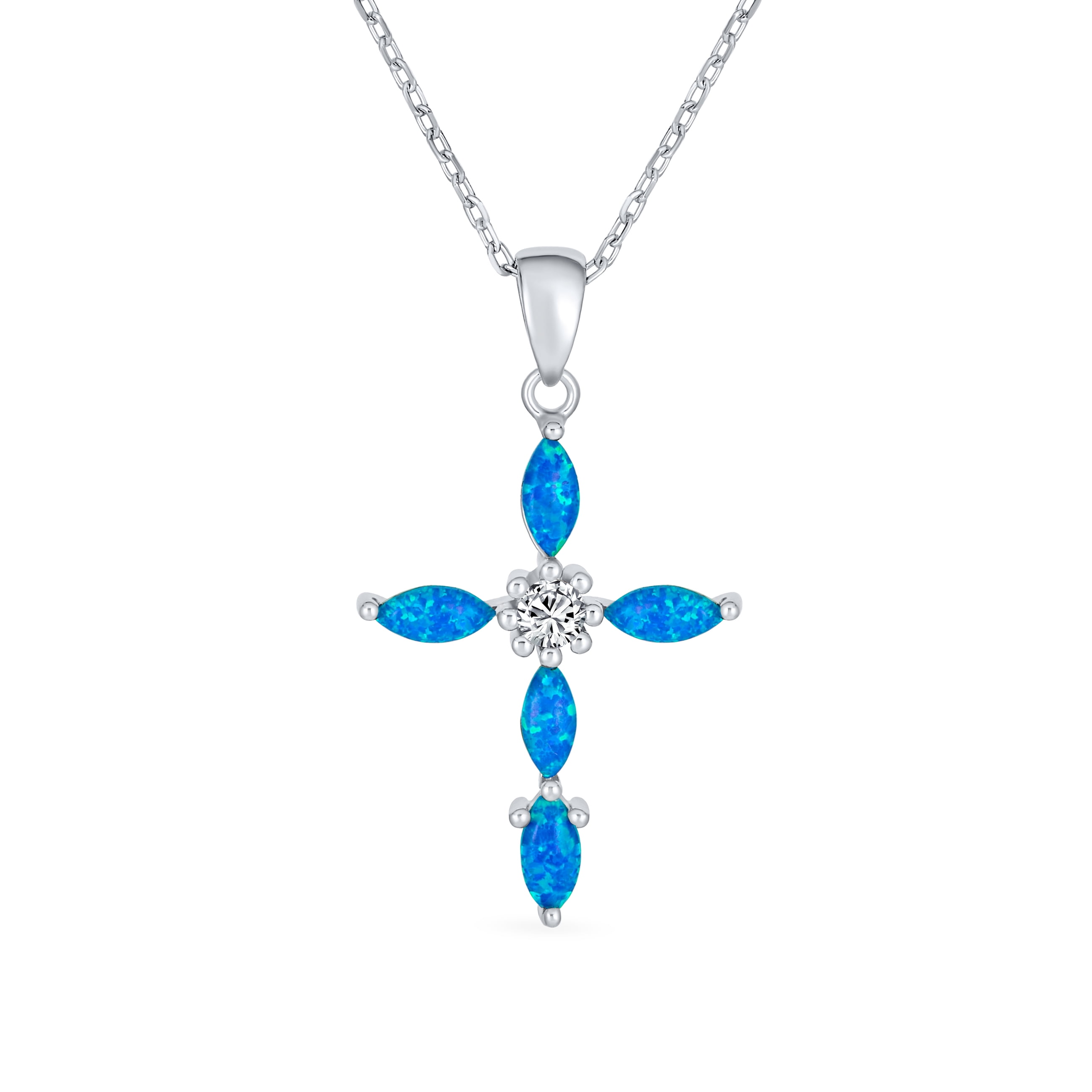 Sterling Silver Blue Opal and CZ Cross Pendant Sterling Silver Blue Opal and CZ Cross Pendant