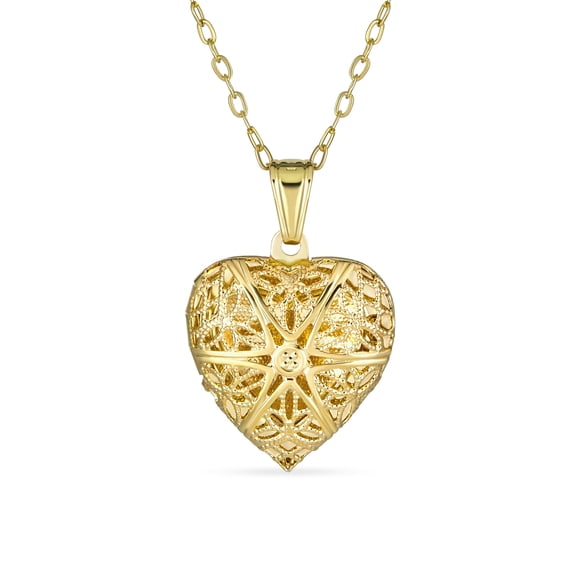 Bling Jewelry Womens Vintage Filigree Heart Diffuser Locket Necklace Gold Plated