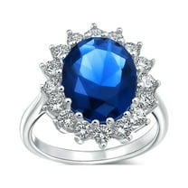 Bling Jewelry Womens Vintage Style 4CT Royal Blue CZ Sapphire Halo Engagement Ring Sterling Silver