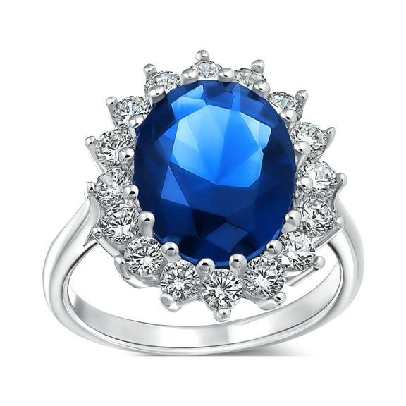Bling Jewelry Womens Vintage Style 4CT Royal Blue CZ Sapphire Halo Engagement Ring Sterling Silver