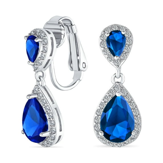 Bling Jewelry Womens Vintage Style Bridal CZ Halo Dangle Clip-On Earrings SilverRose Gold Plated