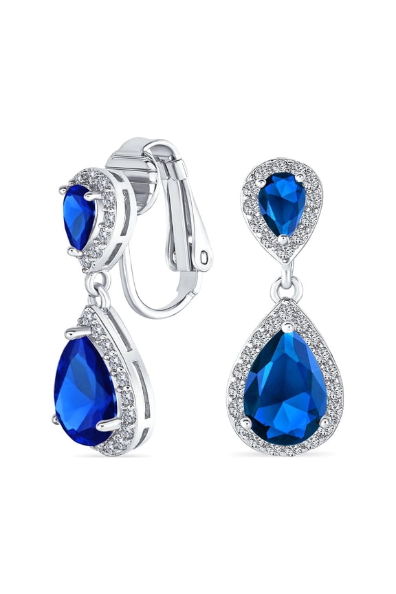 Womens Vintage Style Bridal CZ Halo Dangle Clip-On Earrings SilverRose Gold Plated