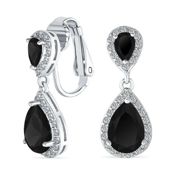 Bling Jewelry Womens Vintage Style Bridal CZ Halo Dangle Clip-On Earrings SilverRose Gold Plated