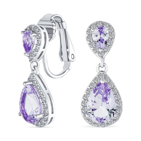 Bling Jewelry Womens Vintage Style Bridal CZ Halo Dangle Clip-On Earrings SilverRose Gold Plated