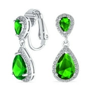 Bling Jewelry Womens Vintage Style Bridal CZ Halo Dangle Clip-On Earrings SilverRose Gold Plated
