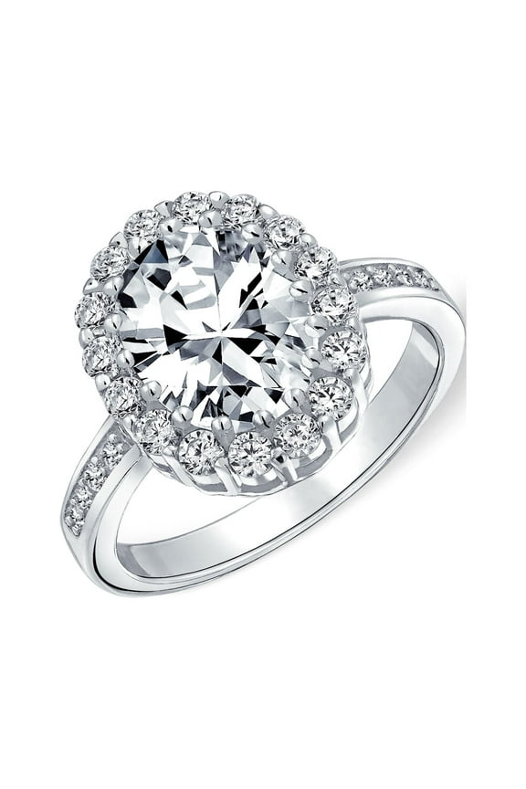 Womens Vintage 4CTW CZ Oval Halo Engagement Ring Sterling Silver