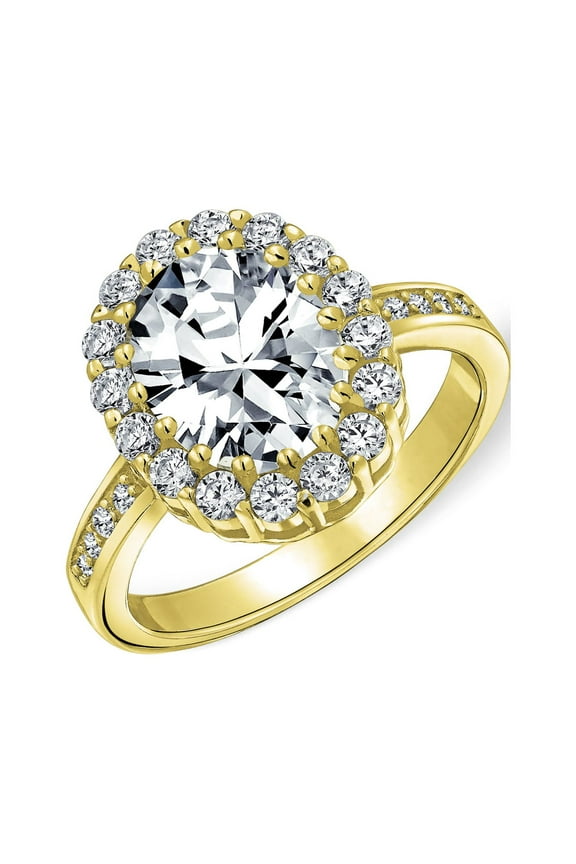 Womens Vintage 4CTW CZ Oval Halo Engagement Ring Gold Plated Silver