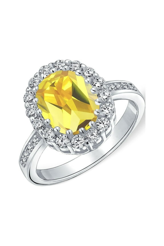 Womens Vintage Style 4CTW Canary Yellow CZ Oval Halo Engagement Ring Sterling Silver