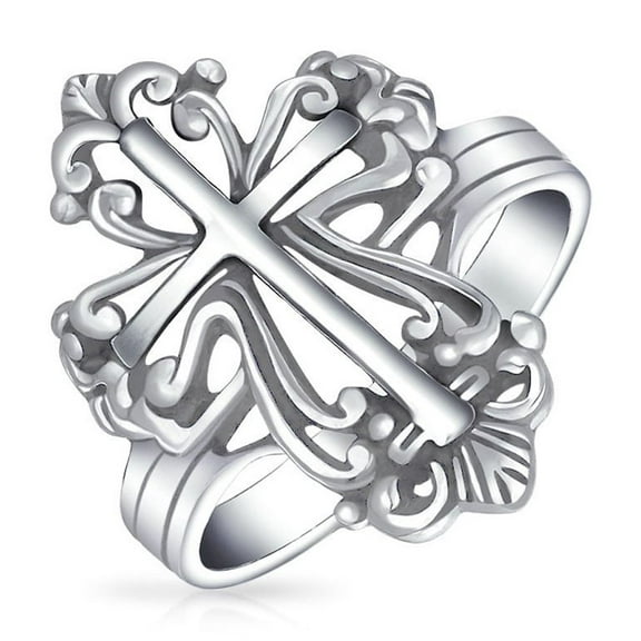 Bling Jewelry Womens Vintage Style Fleur De Lis Cross Silver Ring for Men Oxidized Sterling