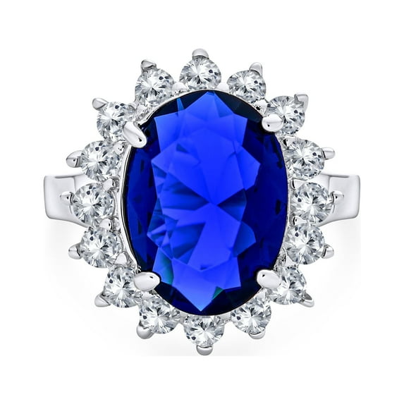 Bling Jewelry Womens Vintage Style Oval CZ Sapphire Engagement Ring in Sterling Silver 5-7 Karat Halo