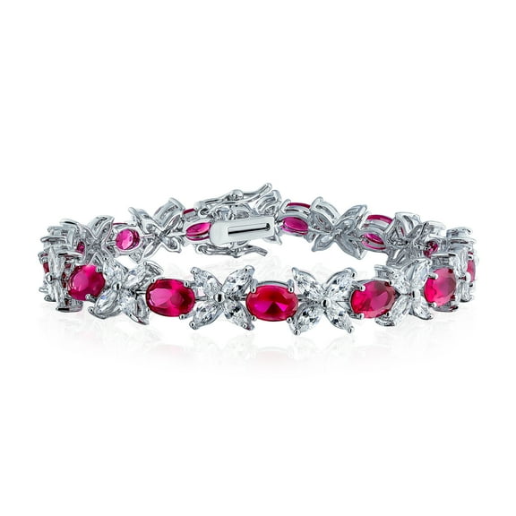 Bling Jewelry Womens Vintage Style Tennis Bracelet with Cubic Zirconia and Simulated Emerald or Ruby