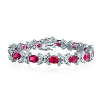 Bling Jewelry Womens Vintage Style Tennis Bracelet with Cubic Zirconia and Simulated Emerald or Ruby