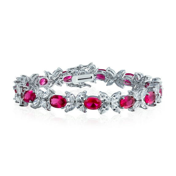 Bling Jewelry Womens Vintage Style Tennis Bracelet with Cubic Zirconia and Simulated Emerald or Ruby