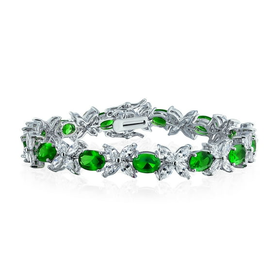 Bling Jewelry Womens Vintage Style Tennis Bracelet with Cubic Zirconia and Simulated Emerald or Ruby
