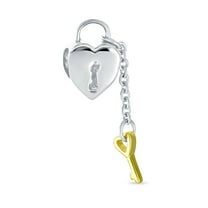 Bling Jewelry Womens Vintage Two Tone Heart Lock & Key Charm Bead 14K Gold Plated Sterling Silver