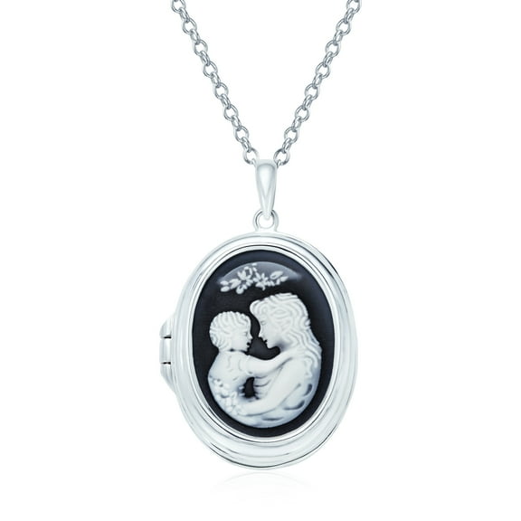 Bling Jewelry Womens Vintage Victorian Locket Necklace Black Blue White Cameo Mother Pendant
