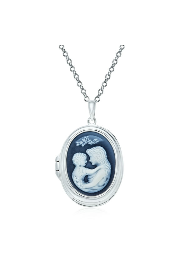 Womens Vintage Victorian Locket Necklace Black Blue White Cameo Mother  Pendant
