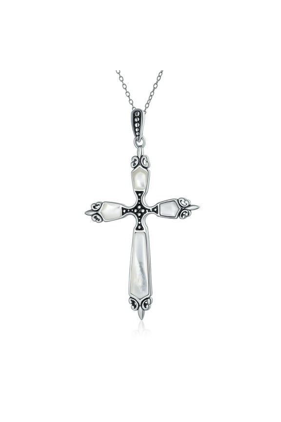 Womens Vintage Western Turquoise Gemstone Cross Pendant Necklace in Sterling Silver