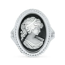 Bling Jewelry Womens Vintage Women Lady Portrait Oval Black Cameo Ring .925Sterling Silver
