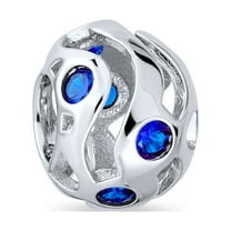 Bling Jewelry Womens Wave Cubic Zirconia Charm Bead Simulated Sapphire or Amethyst Sterling Silver