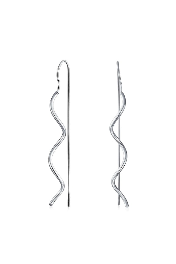 Womens Wavy Zig Zag Thin Wire Dangle Earrings in Sterling Silver
