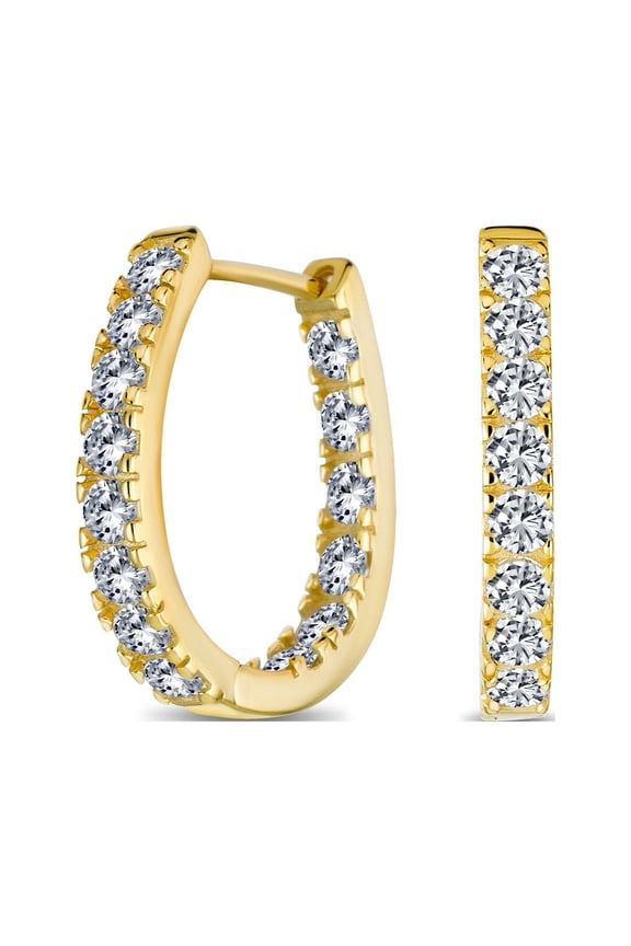 Womens Classic Bridal Oval CZ Hoop Earrings Black Rose Gold Sterling Silver .60 Inch