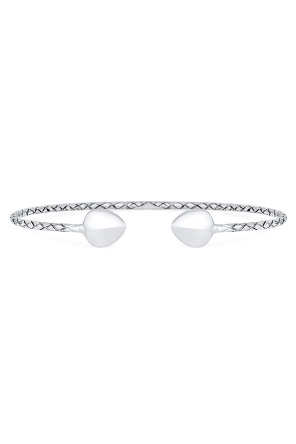 Womens .925 Sterling Silver Western Arrow Heart Tips Twist Stackable Bangle Bracelet 7.5 Inch