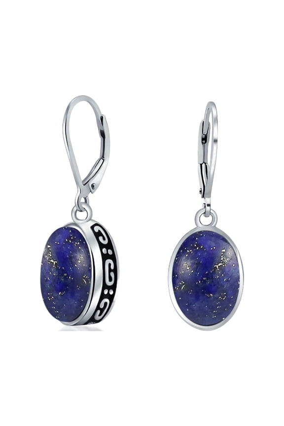 Womens Western Dangle Gemstone Earrings Oval Lever Back Sterling Silver