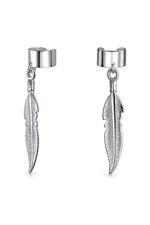 Womens Western Jewelry Feather Leaf Ear Cuff Cartilage Earrings Sterling Silver Helix