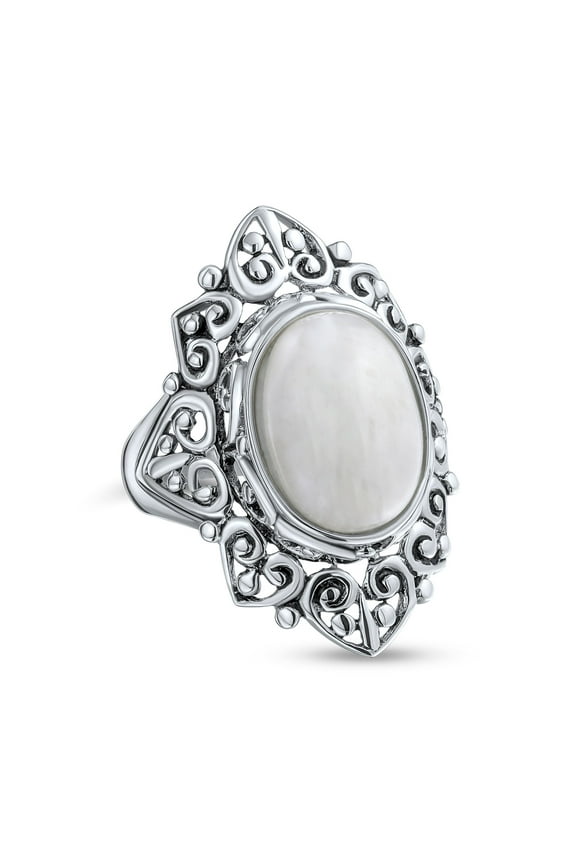Womens Western Jewelry  Silver Ring with Large Gemstone and Moonstone Cabochon