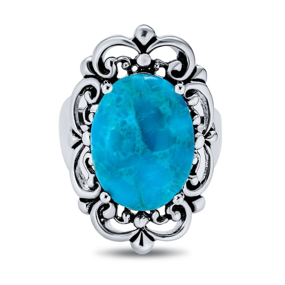 Bling Jewelry Womens Western Style Filigree Oval Cabochon Full Finger Statement Blue Turquoise Ring Oxidized Sterling Silver