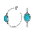 thumbnail image 1 of Bling Jewelry Womens Western Oval Blue Turquoise CZ Hoop Earrings Silver 1.25Inch, 1 of 6
