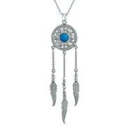 BLING JEWELRY Womens Western Turquoise Feather Dream Catcher Pendant Necklace Sterling Silver