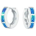 thumbnail image 1 of Bling Jewelry Womens Created Opal Gemstone Inlay Iridescent Huggie Hoop Earrings Sterling Silver, 1 of 5