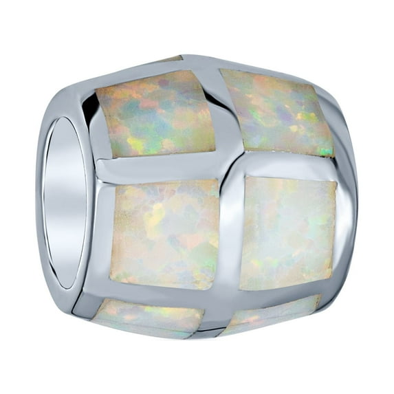 Bling Jewelry Womens White Opal Inlay Barrel Charm Bead Sterling Silver for European Bracelets